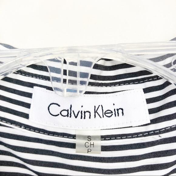 Calvin Klein Gray White Striped Long Sleeve Button Down Shirt Sz S - Picture 2 of 5